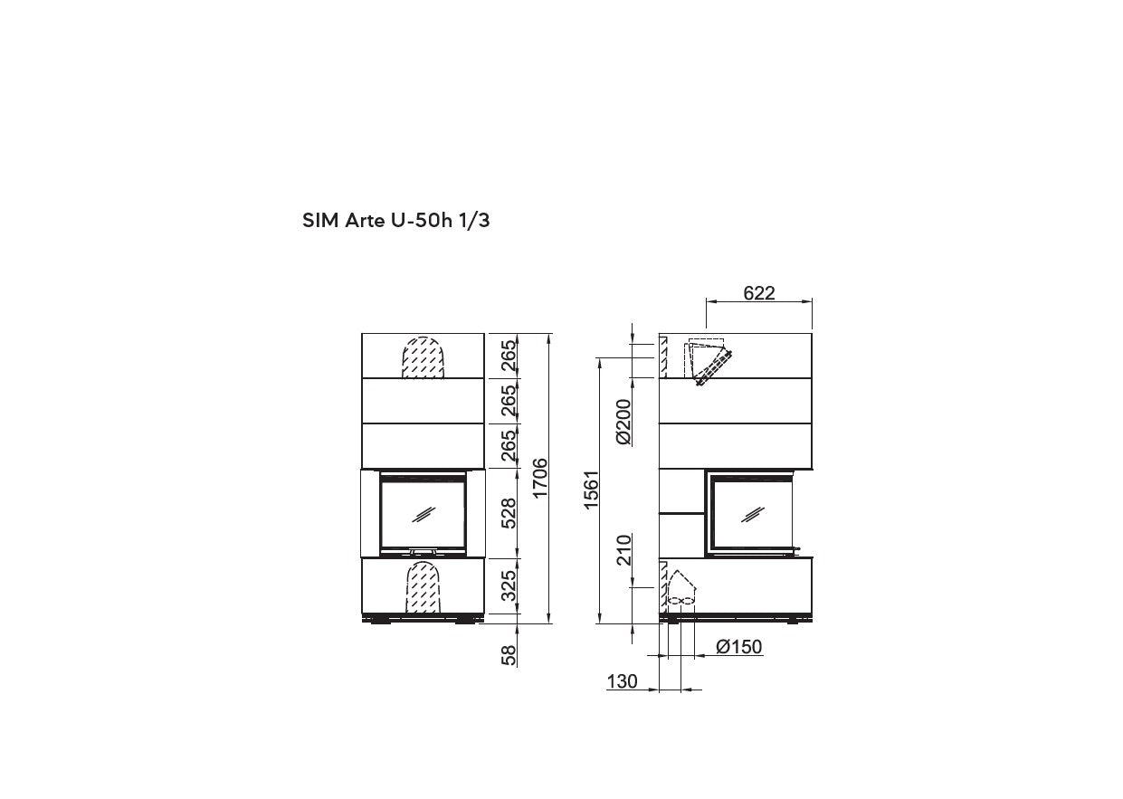 Șemineu modular SIM Arte U-50h 1/3 Spartherm