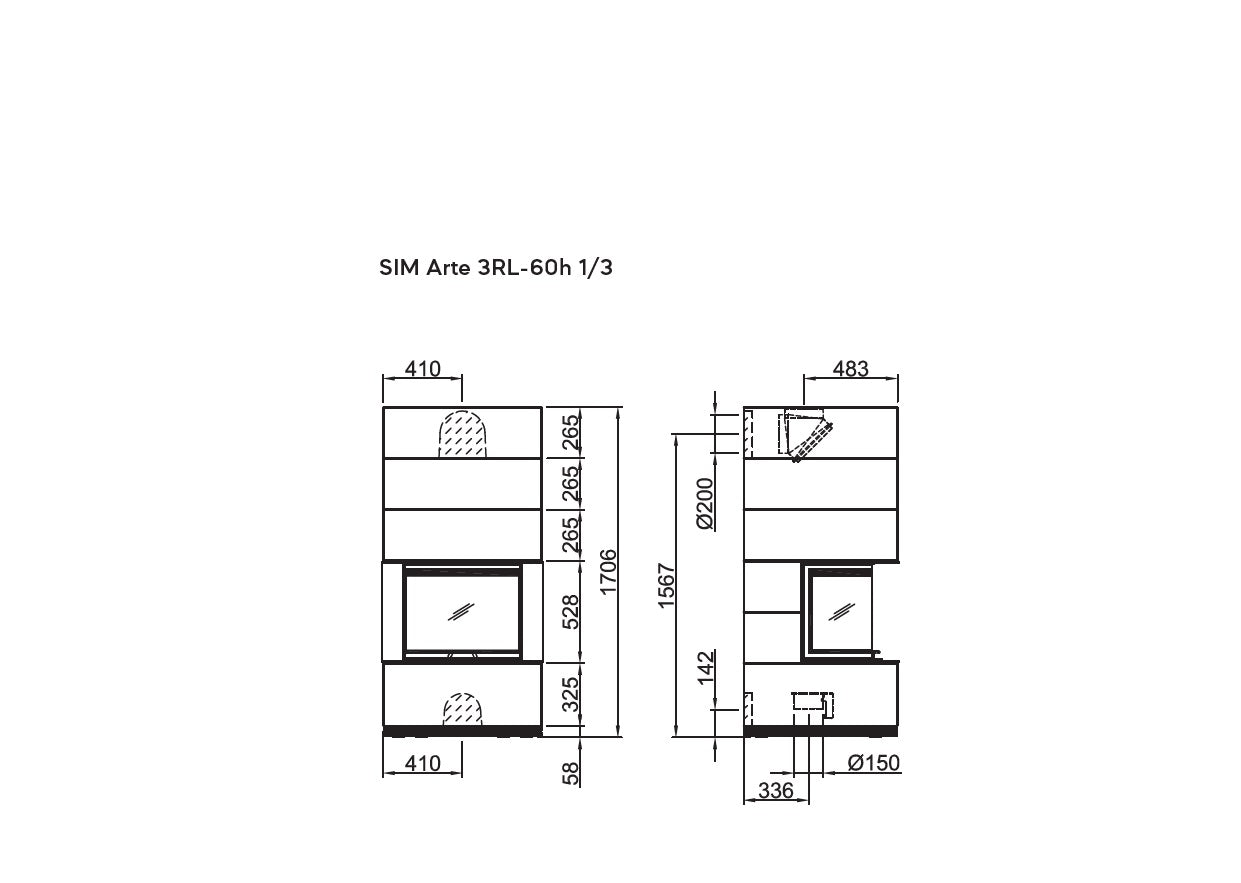 Șemineu modular SIM Arte 3RL-60h 1/3 Spartherm