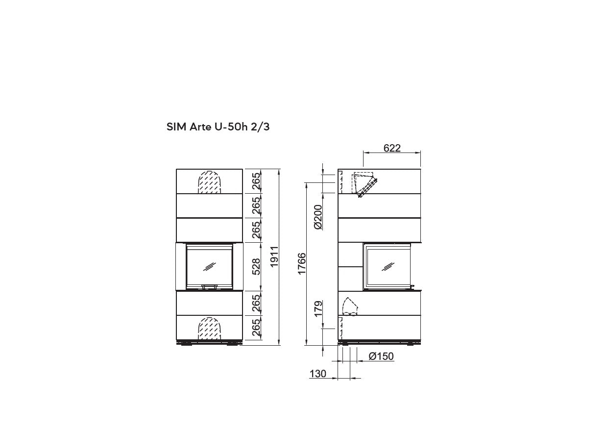 Șemineu modular SIM Arte U-50h 2/3 Spartherm