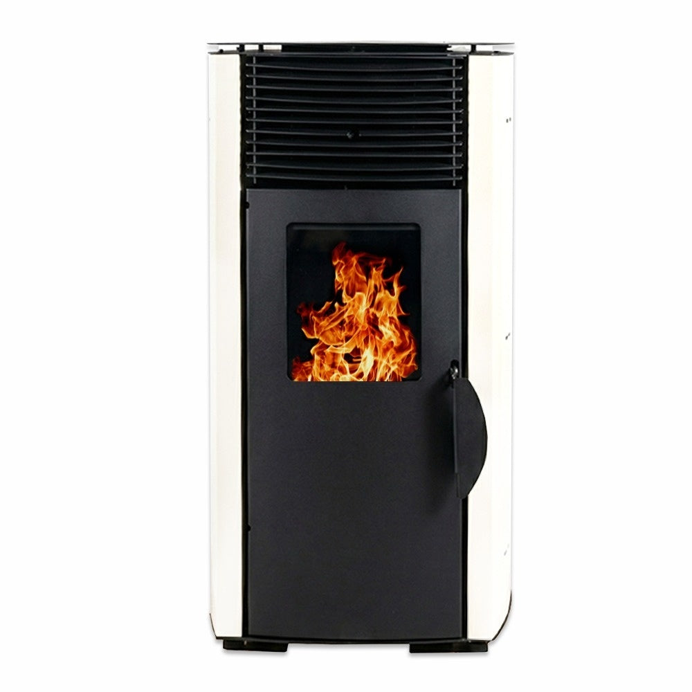 Soba pe peleti KOPH PD 10 kW cu aer cald, buncar 12 kg, pentru incalzire 60 mp, Culoare Alb