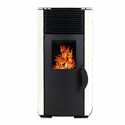 Soba pe peleti KOPH PD 10 kW cu aer cald, buncar 12 kg, pentru incalzire 60 mp, Culoare Alb
