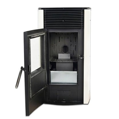 Soba pe peleti KOPH PD 10 kW cu aer cald, buncar 12 kg, pentru incalzire 60 mp, Culoare Alb