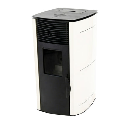 Soba pe peleti KOPH PD 10 kW cu aer cald, buncar 12 kg, pentru incalzire 60 mp, Culoare Alb