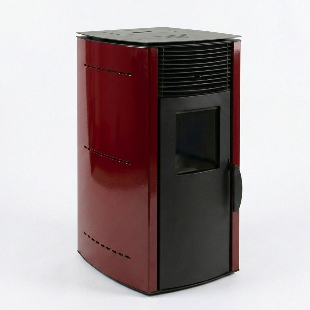 Soba pe peleti KOPH PD 10 kW cu aer cald, capacitate buncar 12 kg, pentru suprafete de pana la 60 mp, culoare Bordo