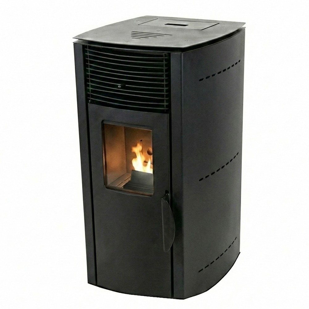Soba pe peleti KOPH PD 10 kW cu aer cald, buncar 12 kg, pentru incalzire 60 mp, Culoare Negru