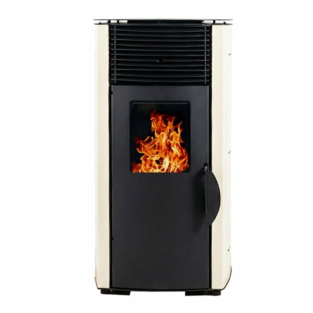 Soba pe peleti KOPH PD 8 kW cu aer cald, capacitate buncar 8 kg, pentru incalzire 50 mp, culoare Crem