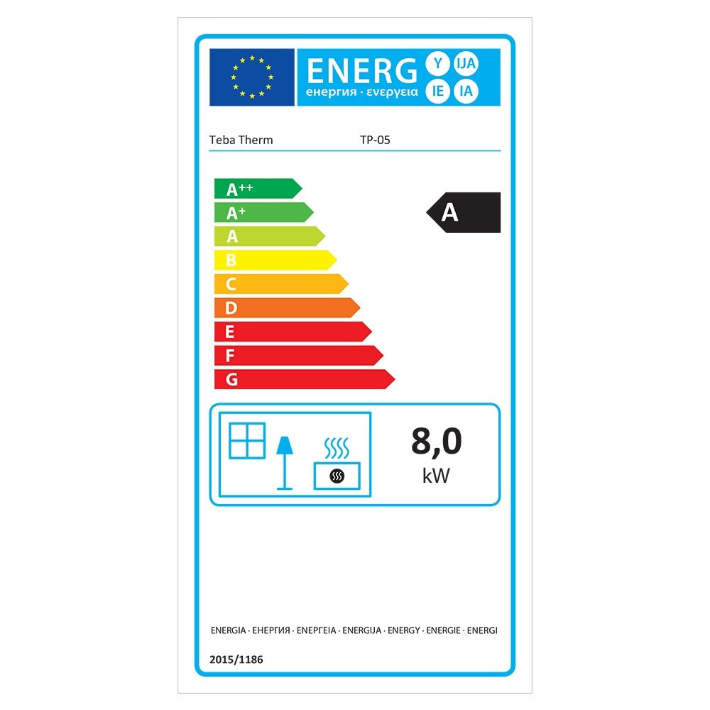 Soba pe Peleti TEBA TP-05, 8 kW, Ventilare Fortata, Control Electronic, Capacitate Buncar 15 kg, Incalzire 50 mp