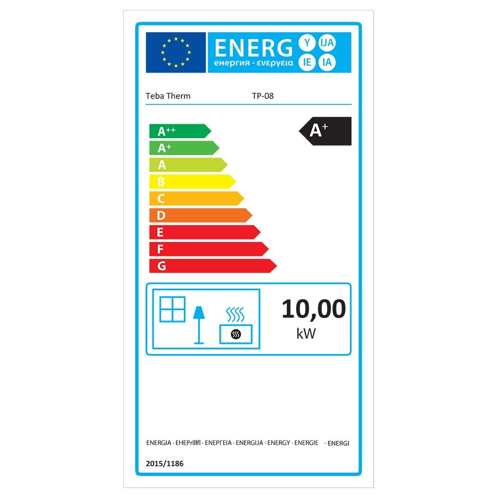 TEBA TP-08 Premium Pellet Stove, 10 kW, Forced Air, Electronic Control, 15kg Hopper, 60m² Heating Capacity