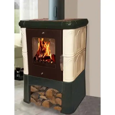 Soba pe lemne Domofire Piccolo, 6 kW, cahle crem‑verde