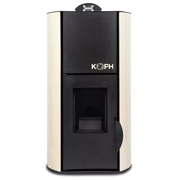 Termosemineu cu peleti KOPH PM 18 kW, 120 mp, buncar 15 kg, diametru cos fum 80 mm, cu pompa recirculare si vas expansiune, Culoare Crem