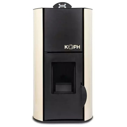 Termosemineu cu peleti KOPH PM 18 kW, 120 mp, buncar 15 kg, diametru cos fum 80 mm, cu pompa recirculare si vas expansiune, Culoare Crem