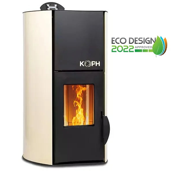 Termosemineu cu peleti KOPH PM 18 kW, 120 mp, buncar 15 kg, diametru cos fum 80 mm, cu pompa recirculare si vas expansiune, Culoare Crem