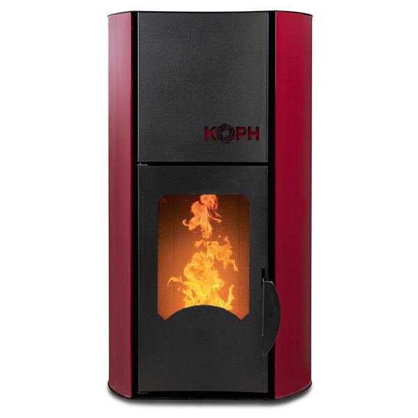 KOPH PM 30 kW Pellet Fireplace Boiler, 200 sqm Heating Capacity, 30 kg Hopper, 80 mm Flue, Includes Circulation Pump and Expansion Vessel, Bordo