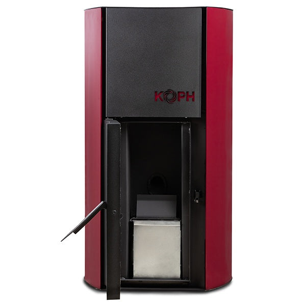 KOPH PM 30 kW Pellet Fireplace Boiler, 200 sqm Heating Capacity, 30 kg Hopper, 80 mm Flue, Includes Circulation Pump and Expansion Vessel, Bordo