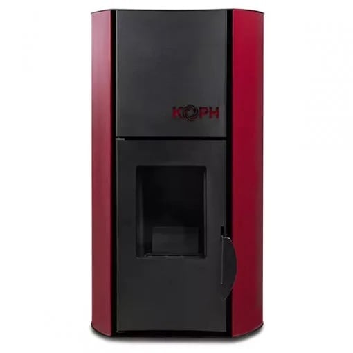 Termosemineu pe peleti KOPH PM 12 kW pentru incalzire 80 mp, cu buncar 12 kg, pompa recirculare, vas expansiune si evacuare 80 mm, Culoare Bordo
