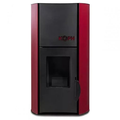 Termosemineu pe peleti KOPH PM 12 kW pentru incalzire 80 mp, cu buncar 12 kg, pompa recirculare, vas expansiune si evacuare 80 mm, Culoare Bordo
