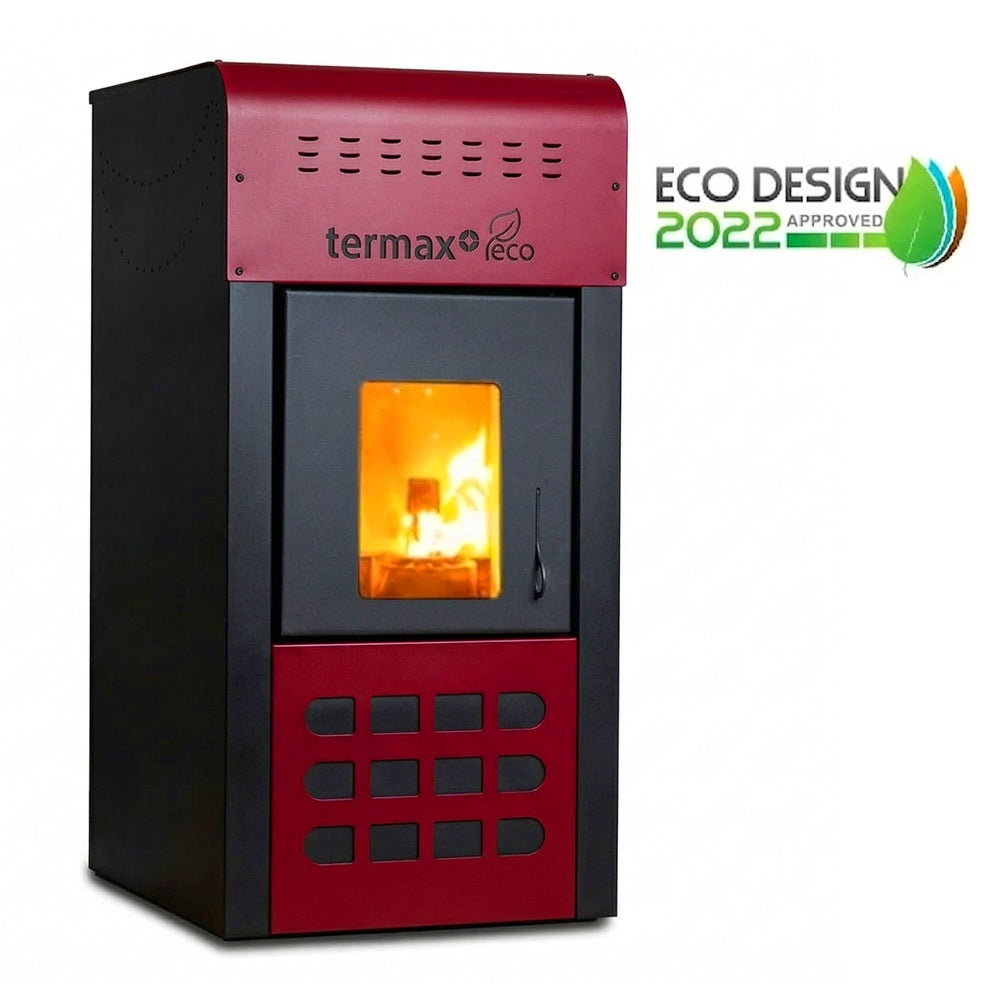 Termax Kamin ECO 25kW Pellet Fireplace Boiler - 160sqm Heating Capacity, 45kg Hopper, 42L Water Volume, Bordo