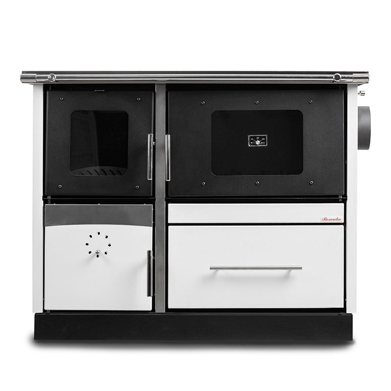 Termosoba pe lemn Termax Maria 25 kW din otel, evacuare pe dreapta, cuptor, design modern si functional, 150 mp, Alb