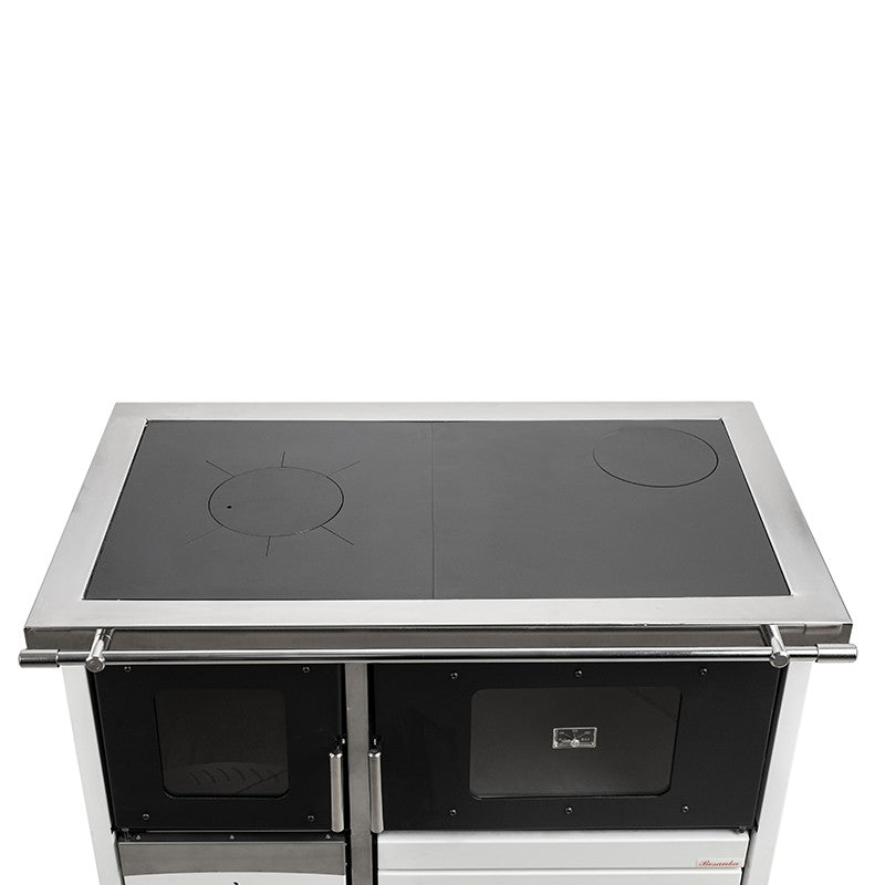 Termosoba pe lemn Termax Maria 25 kW din otel, evacuare pe dreapta, cuptor, design modern si functional, 150 mp, Alb