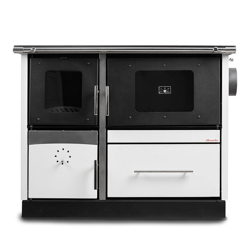 Termosoba pe lemn Termax Maria 25 kW din otel, evacuare pe stanga, cuptor, design modern si functional, 150 mp, Alb