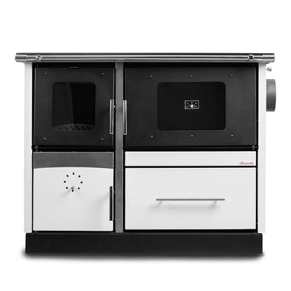 Termosoba pe lemn Termax Maria 25 kW din otel, evacuare pe stanga, cuptor, design modern si functional, 150 mp, Alb