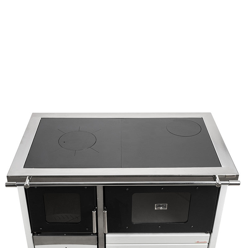 Termosoba pe lemn Termax Maria 25 kW din otel, evacuare pe stanga, cuptor, design modern si functional, 150 mp, Alb