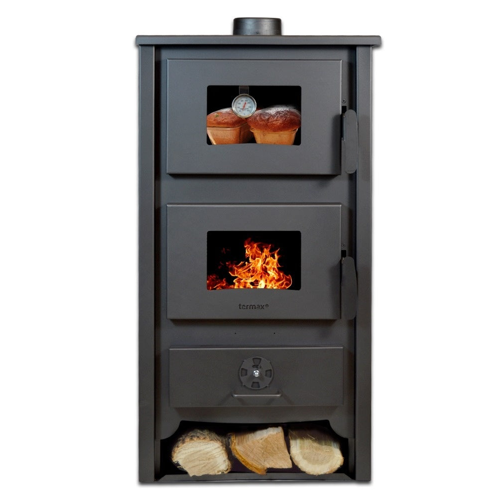 Termosoba pe lemn Termax Codru, 24.43 kW, cuptor integrat, randament 85.10%, 155 m², Antracit