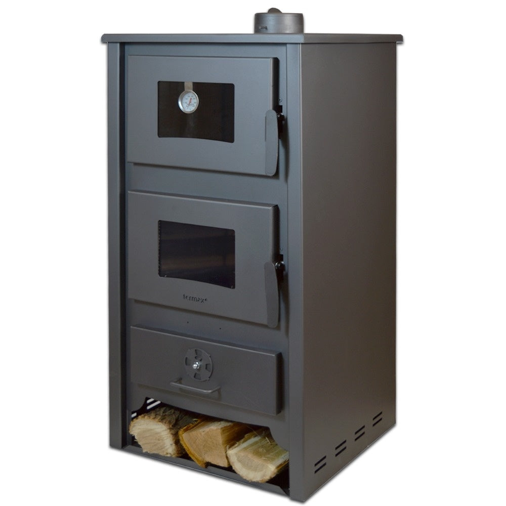 Termosoba pe lemn Termax Codru, 24.43 kW, cuptor integrat, randament 85.10%, 155 m², Antracit