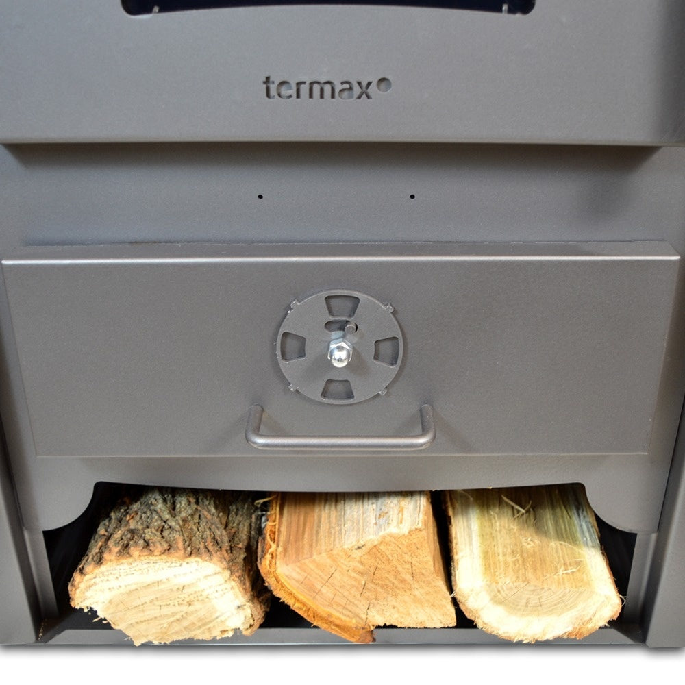 Termosoba pe lemn Termax Codru, 24.43 kW, cuptor integrat, randament 85.10%, 155 m², Antracit