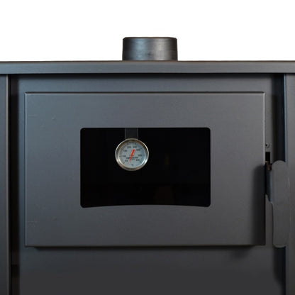 Termosoba pe lemn Termax Codru, 24.43 kW, cuptor integrat, randament 85.10%, 155 m², Negru