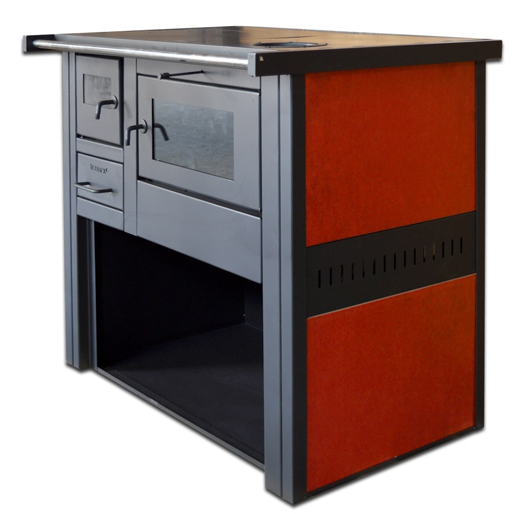 Termosoba pe lemn Termax Culina, 12.05 kW, evacuare pe dreapta, cuptor integrat, randament 85.29%, 80 m², Rosu
