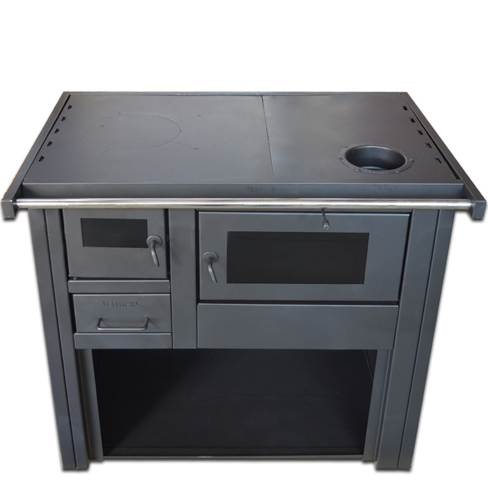Termosoba pe lemn Termax Culina, 12.05 kW, evacuare pe dreapta, cuptor integrat, randament 85.29%, 80 m², Rosu