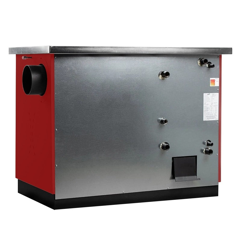 Termosoba pe lemn Termax Maria 25 kW din otel, evacuare pe dreapta, cuptor, design modern si functional, 150 mp, Bordo