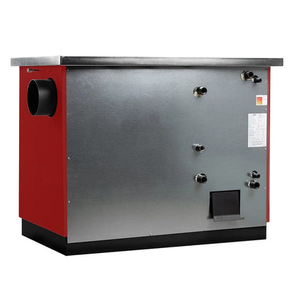 Termosoba pe lemn Termax Maria 25 kW din otel, evacuare pe dreapta, cuptor, design modern si functional, 150 mp, Bordo