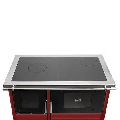 Termosoba pe lemn Termax Maria 25 kW din otel, evacuare pe stanga, cuptor, design modern si functional, 150 mp, Bordo