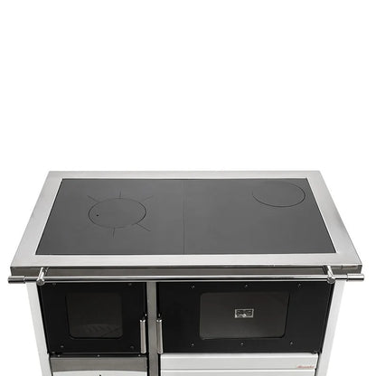 Termosoba pe lemn Termax Maria 35 kW din otel, evacuare pe dreapta, cuptor, design modern si functional, 230 mp, Alb
