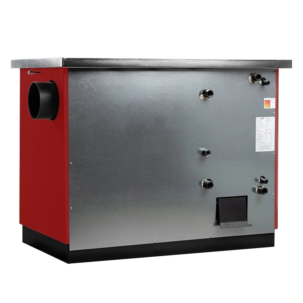 Termosoba pe lemn Termax Maria 35 kW din otel, evacuare pe stanga, cuptor, design modern si functional, 230 mp, Bordo