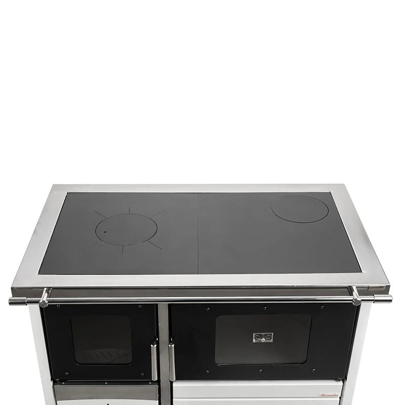 Termosoba pe lemn Termax Maria 35 kW din otel, evacuare pe stanga, cuptor, design modern si functional, 230 mp, Alb