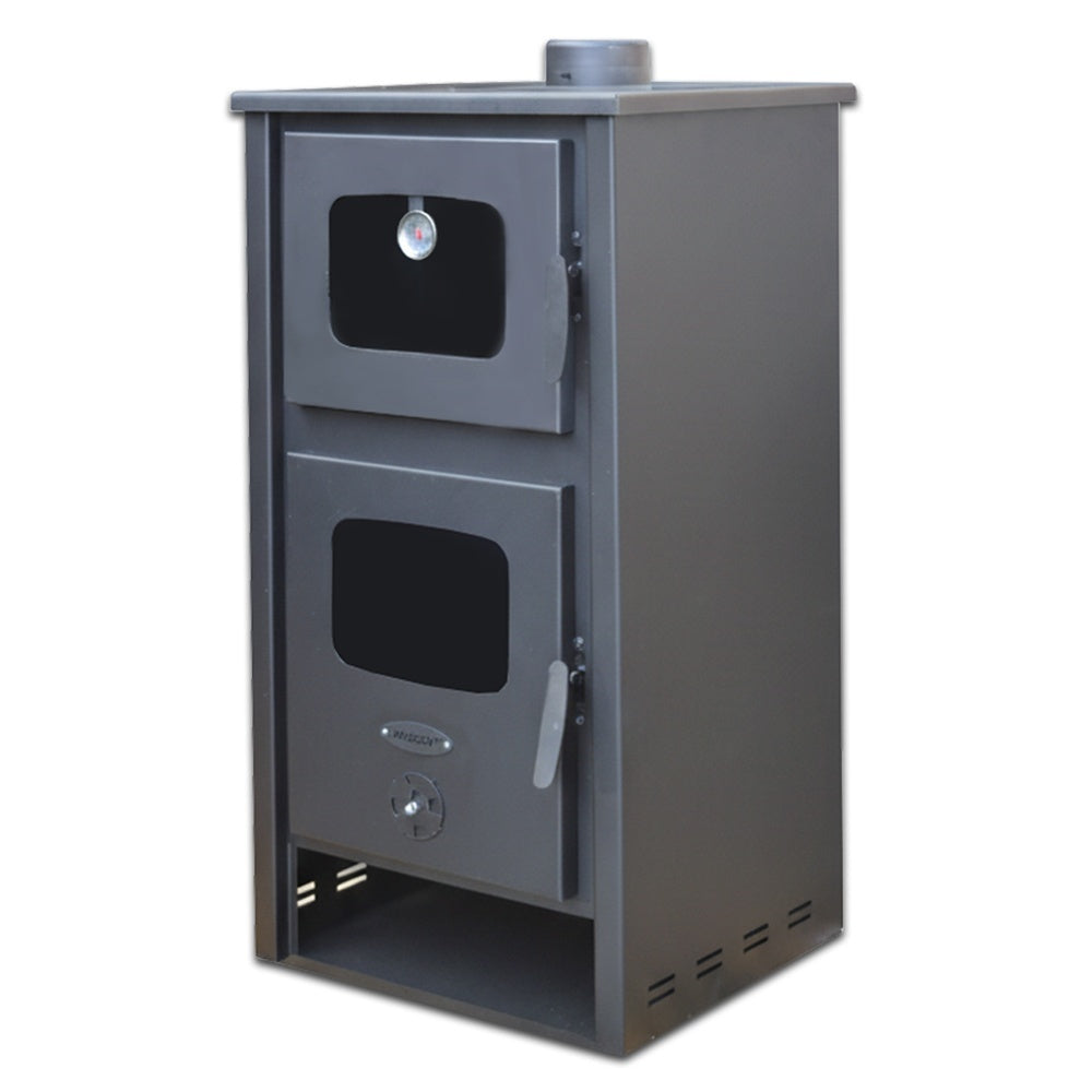 Termosoba pe lemn Termax Robot Special, 24.43 kW, cuptor integrat, randament 85.10%, 155 m², Negru