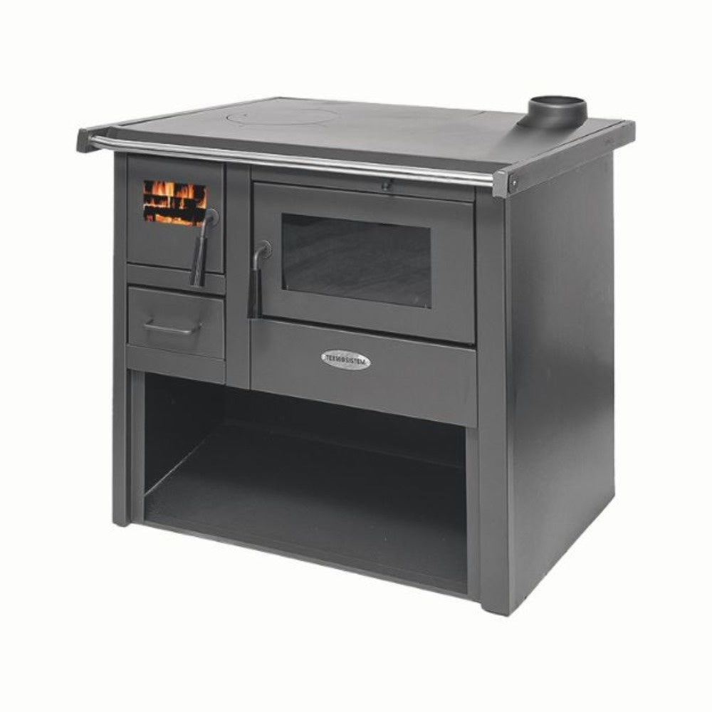 Termosoba pe lemn Termax Voinic, 12.05 kW, evacuare pe dreapta, cuptor integrat, randament 85.29%, 80 m², Antracit