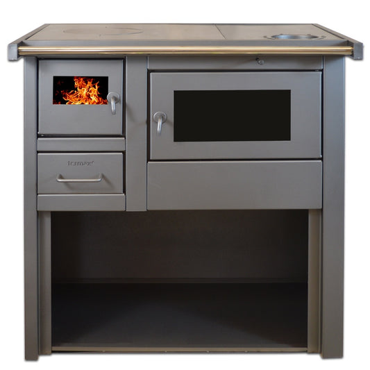 Termosoba pe lemn Termax Voinic, 12.05 kW, evacuare pe dreapta, cuptor integrat, randament 85.29%, 80 m², Antracit