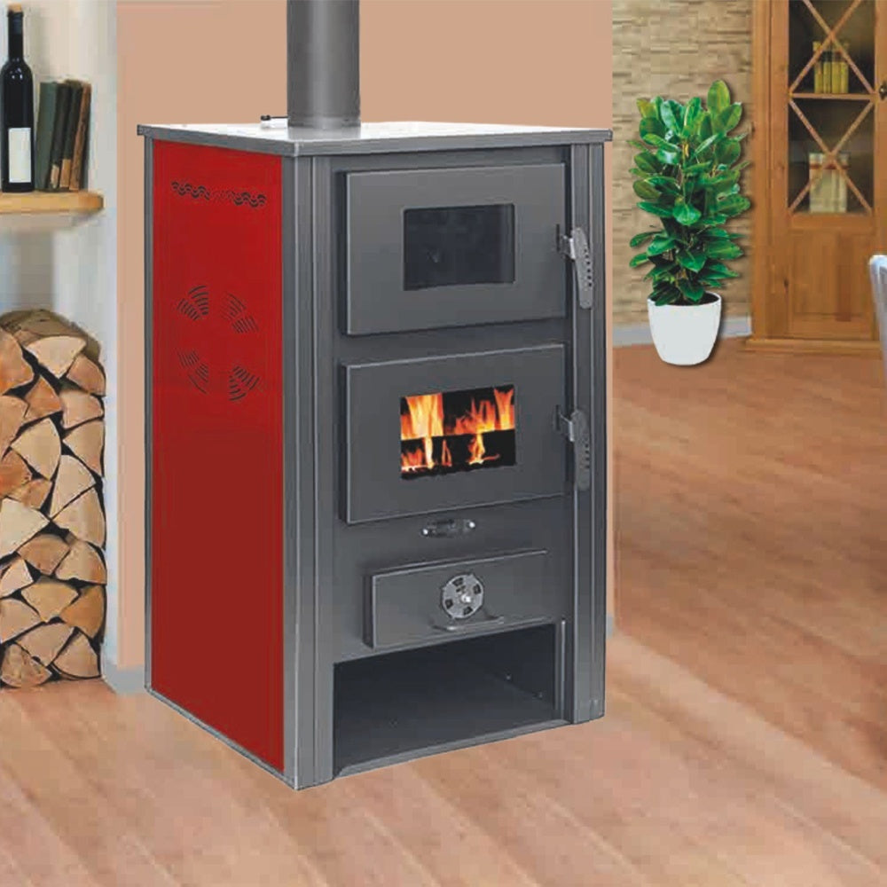 Termosoba pe lemn Termax Zorile, 24.43 kW, cuptor integrat, randament 85.10%, 155 m², Rosu
