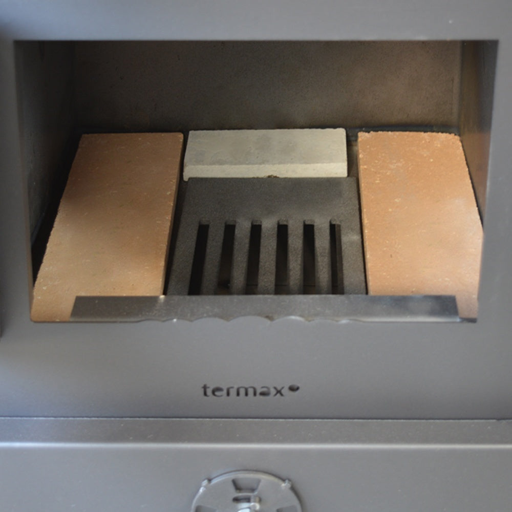Termosoba pe lemn Termax Zorile, 24.43 kW, cuptor integrat, randament 85.10%, 155 m², Maro