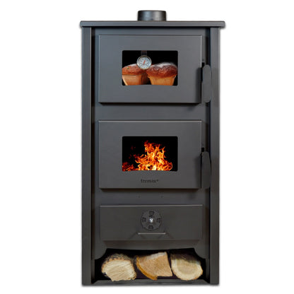Termosoba pe lemn Termax Zorile, 24.43 kW, cuptor integrat, randament 85.10%, 155 m², Bordo