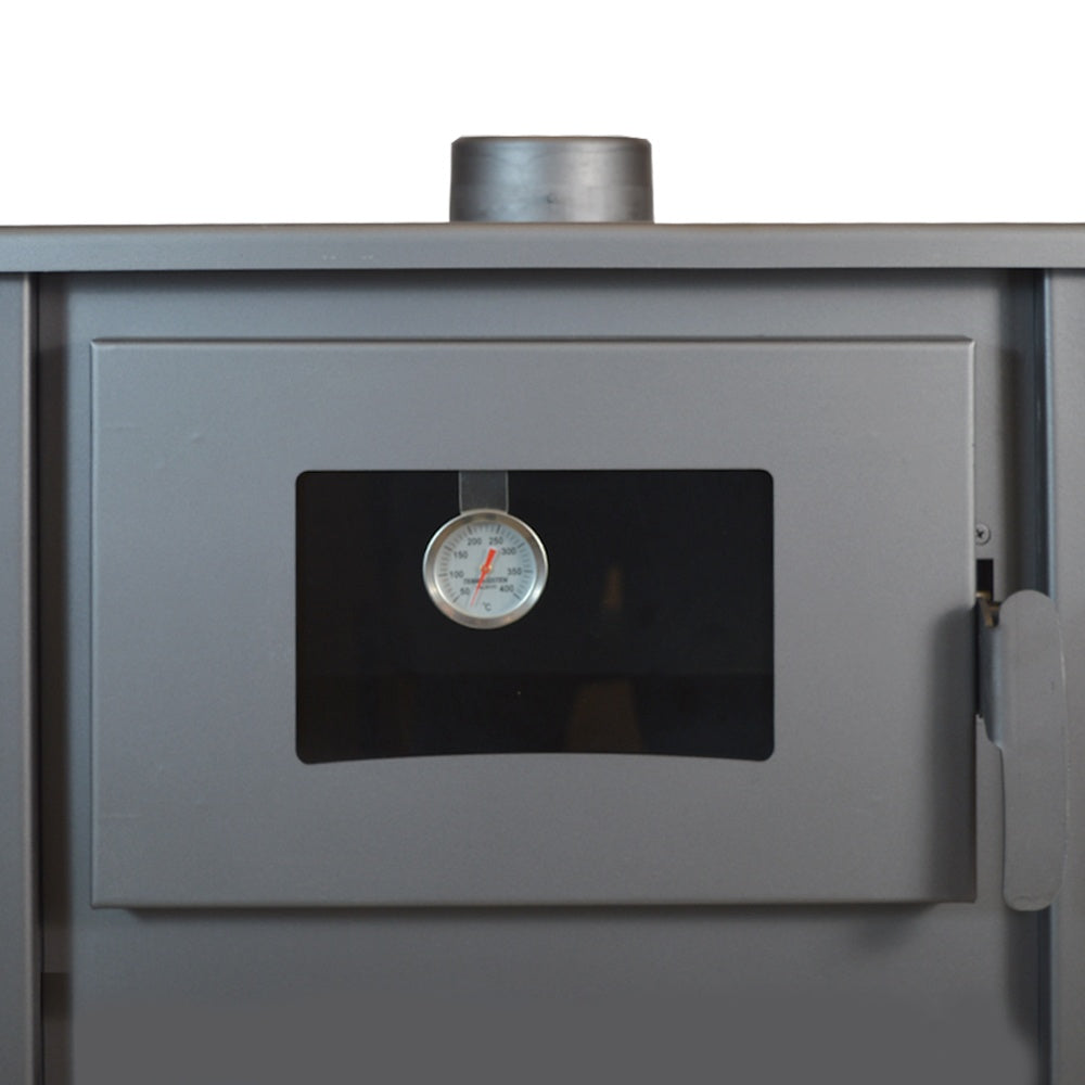 Termosoba pe lemn Termax Zorile, 24.43 kW, cuptor integrat, randament 85.10%, 155 m², Rosu
