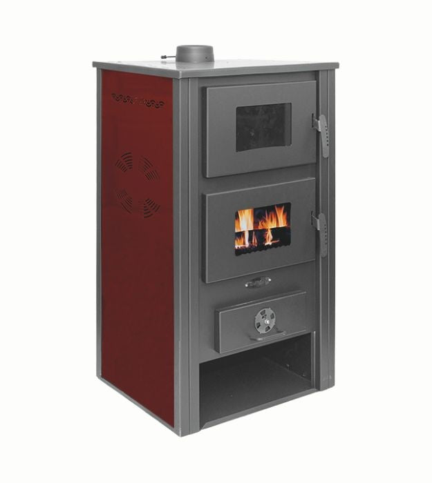 Termosoba pe lemn Termax Zorile, 24.43 kW, cuptor integrat, randament 85.10%, 155 m², Bordo