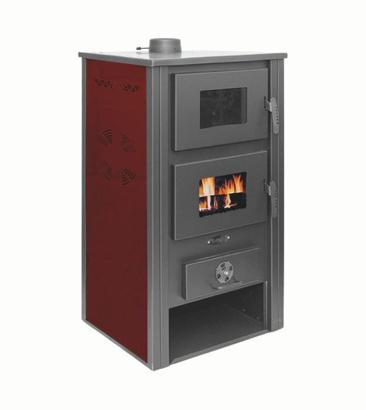 Termosoba pe lemn Termax Zorile, 24.43 kW, cuptor integrat, randament 85.10%, 155 m², Bordo