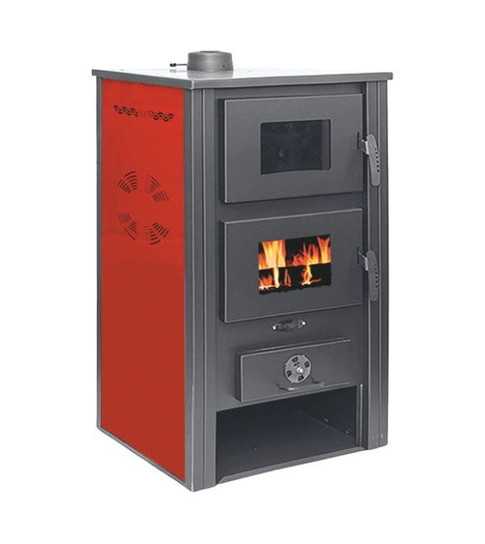 Termosoba pe lemn Termax Zorile, 24.43 kW, cuptor integrat, randament 85.10%, 155 m², Rosu