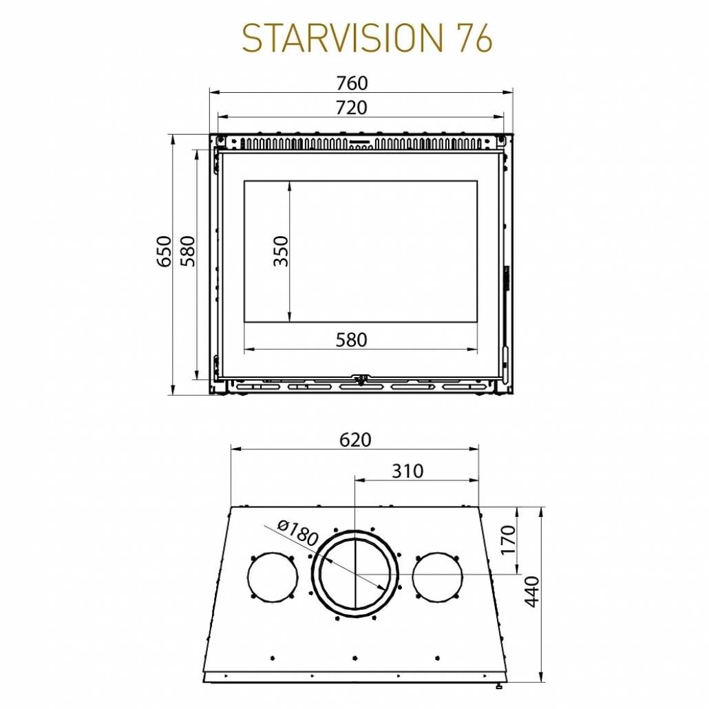 Focar semineu Starvision 76 / 11.3-13.3 kw - cu ventilator