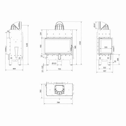 Focar semineu FLOTEK 10kW - Sticla Stanga Samota Neagra